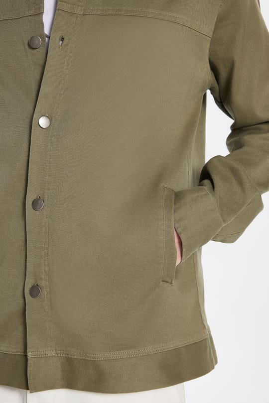Erkek Relax Fit Rahat Kesim Gabardin Likralı Yandan Cepli Haki Ceket Gömlek