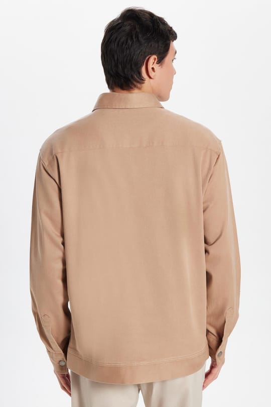 Erkek Relax Fit Rahat Kesim Gabardin Likralı Yandan Cepli Taş Ceket Gömlek