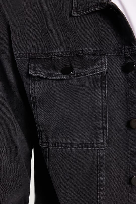 Erkek Relax Fit Rahat Kesim Denim Çıtçıtlı Uzun Kol Kot Ceket Siyah Gömlek