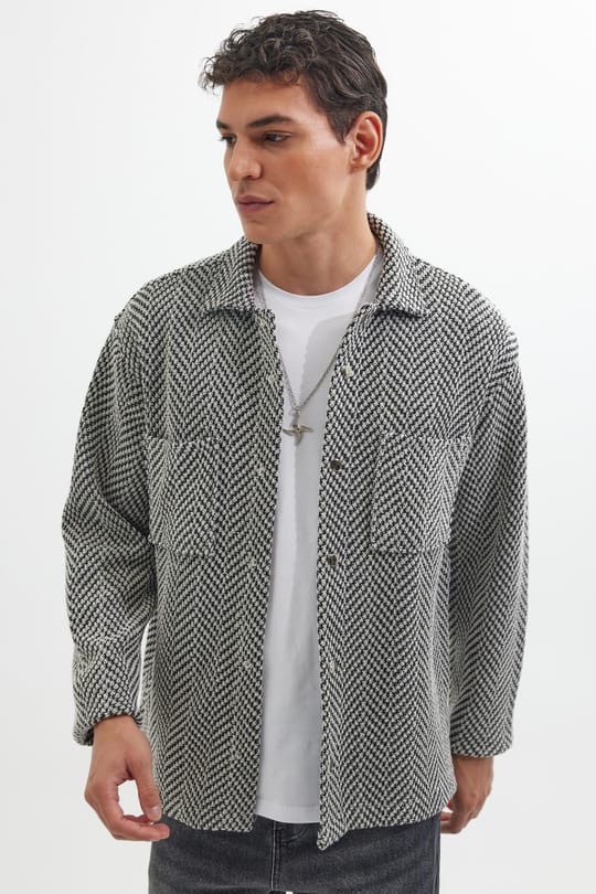 Erkek Relax Fit Rahat Kesim Örme Çift Cepli Çıtçıtlı Armürlü Gömlek