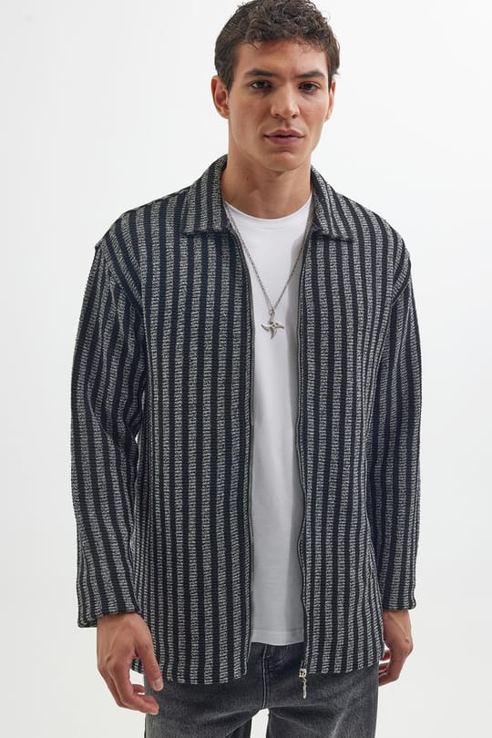 Erkek Relax Fit Rahat Kesim Oduncu Apaş Yaka Fermuarlı Kışlık Gömlek