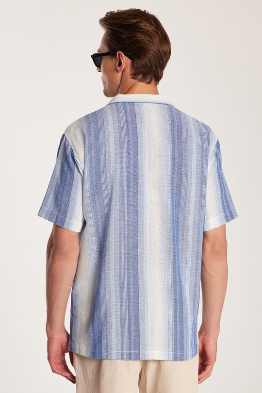 Relax Fit Oversize Dökümlü Rahat Kalıp Çizgili Keten Efekt Erkek Gömlek