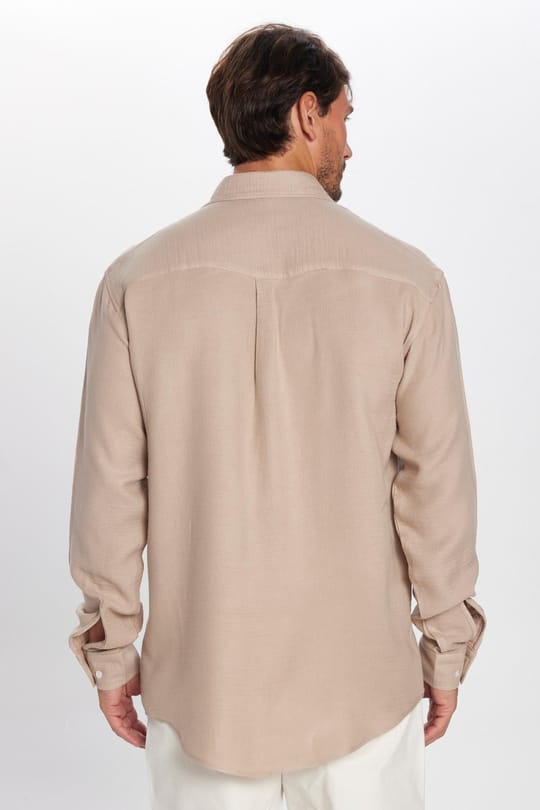 Erkek Relax Fit Rahat Kesim Oversize Müslin Viskon Pamuklu Tek Cepli Düz Taş Gömlek