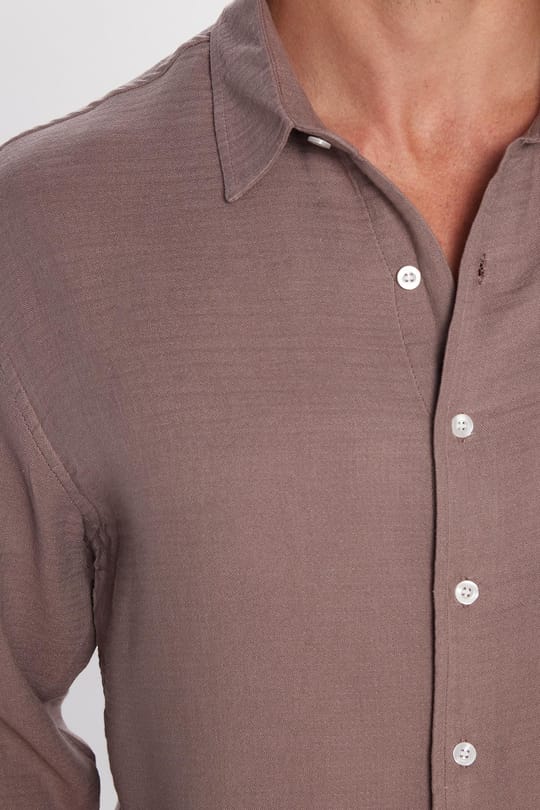 Erkek Relax Fit Rahat Kesim Oversize Müslin Viskon Pamuklu Tek Cepli Düz Mürdüm Gömlek