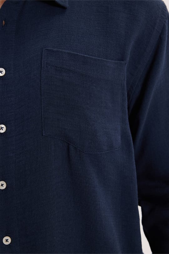 Erkek Relax Fit Rahat Kesim Oversize Müslin Viskon Pamuklu Tek Cepli Düz Lacivert Gömlek