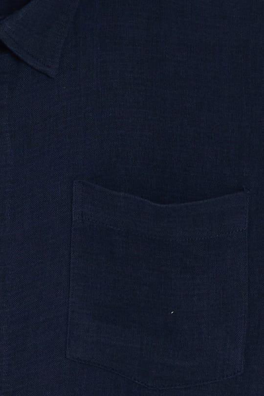 Erkek Relax Fit Rahat Kesim Oversize Müslin Viskon Pamuklu Tek Cepli Düz Lacivert Gömlek