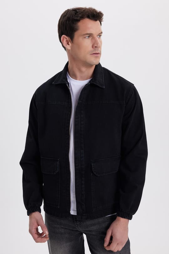 Erkek Relax Fit Rahat Kesim Çift Cep Denim Siyah Kot Mont Gömlek