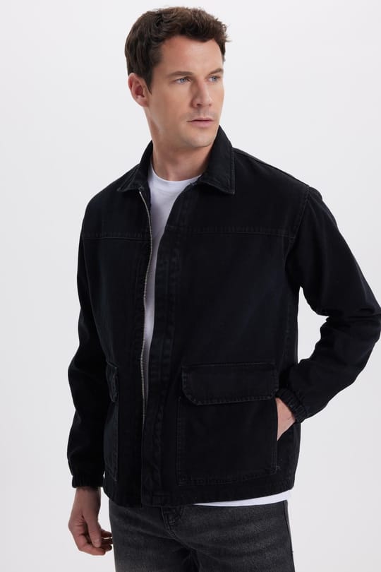 Erkek Relax Fit Rahat Kesim Çift Cep Denim Siyah Kot Mont Gömlek