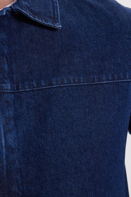 Erkek Relax Fit Rahat Kesim Çift Cep Denim Lacivert Kot Mont Gömlek