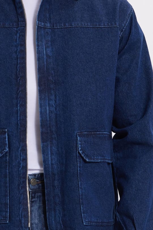 Erkek Relax Fit Rahat Kesim Çift Cep Denim Lacivert Kot Mont Gömlek