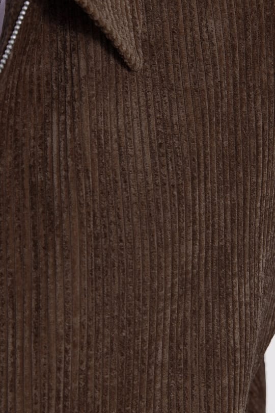 Erkek Relax Fit Rahat Kesim Fitilli Fermuarlı Astarlı Cepli Kolej Kahverengi Ceket Mont Gömlek