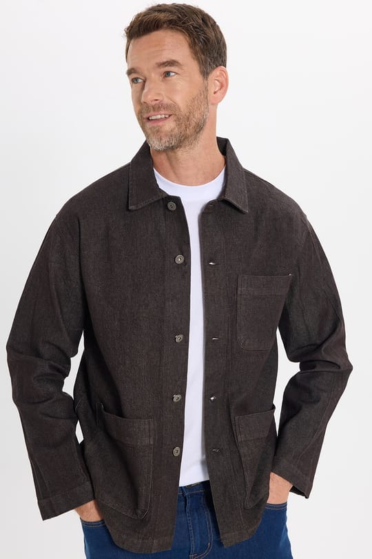Erkek Relax Fit Rahat Kesim Pamuklu Denim 3 Cepli Kahverengi Gömlek Ceket