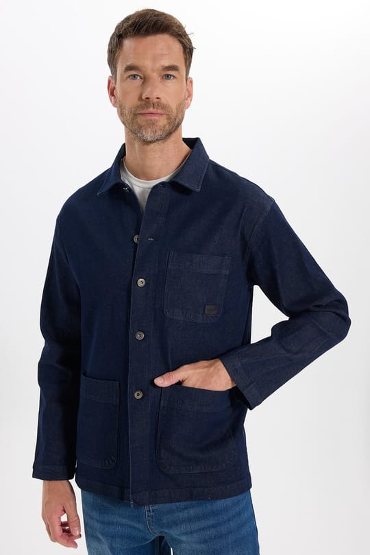 Erkek Relax Fit Rahat Kesim Pamuklu Denim 3 Cepli Lacivert Gömlek Ceket