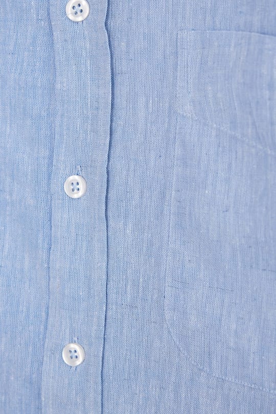 Erkek Regular Fit Klasik Kesim Oversize Pamuklu Keten Doku Düğmeli Yaka Mavi Gömlek