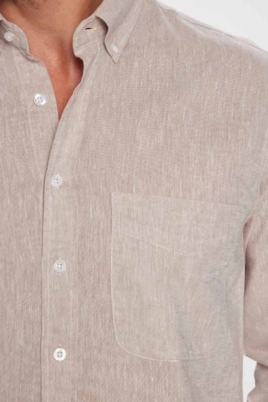 Erkek Regular Fit Klasik Kesim Oversize Pamuklu Keten Doku Düğmeli Yaka Taş Gömlek