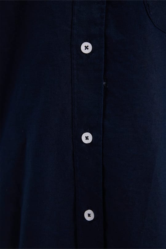 Erkek Regular Fit Klasik Kesim Oversize Pamuklu Keten Doku Düğmeli Yaka Lacivert Gömlek