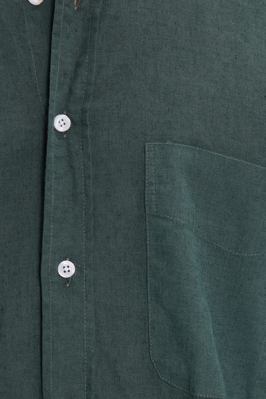 Erkek Regular Fit Klasik Kesim Oversize Pamuklu Keten Doku Düğmeli Yaka Yeşil Gömlek