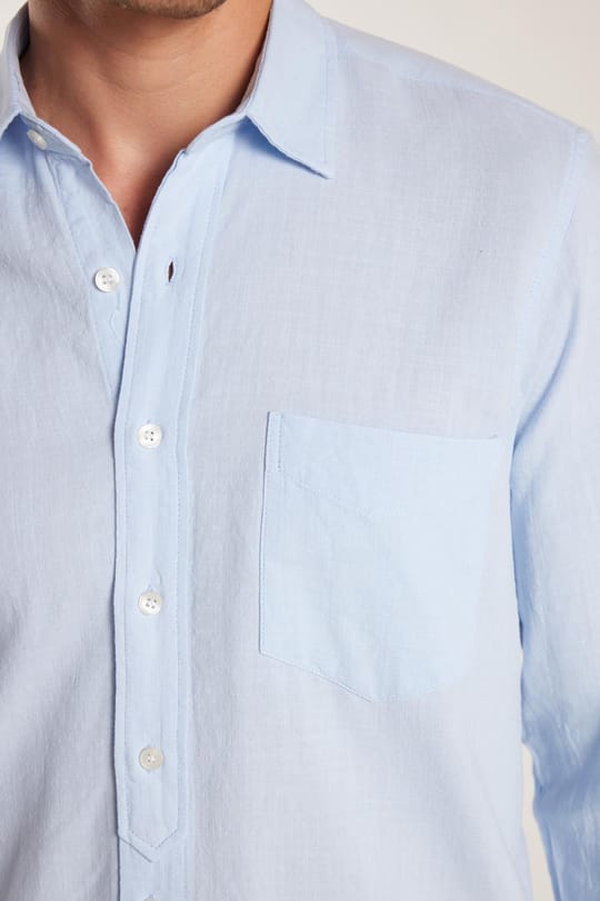 Erkek Regular Fit Klasik Kesim Oversize %100 Pamuk Keten Doku Tek Cepli Mavi Gömlek 