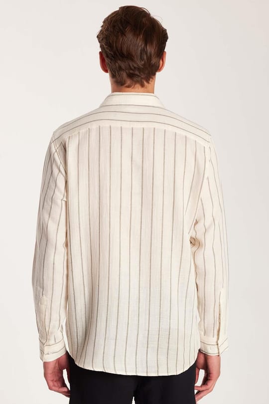 Regular Fit Klasik Kesim Oversize Keten Görünüm Pamuklu Çizgili Dökümlü Rahat Cepli Spor Gömlek