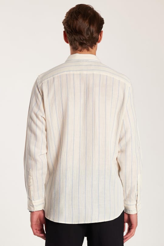 Regular Fit Klasik Kesim Oversize Keten Görünüm Pamuklu Çizgili Dökümlü Rahat Cepli Spor Gömlek