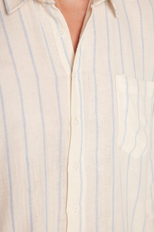 Regular Fit Klasik Kesim Oversize Keten Görünüm Pamuklu Çizgili Dökümlü Rahat Cepli Spor Gömlek