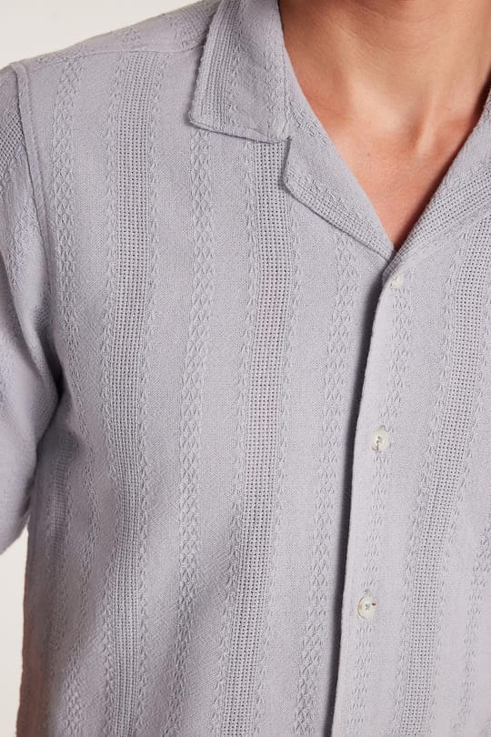 Erkek Regular Fit Rahat Kesim Oversize %100 Pamuk Keten Efekt Kısa Kollu Spor Apaş Yaka Gri Gömlek