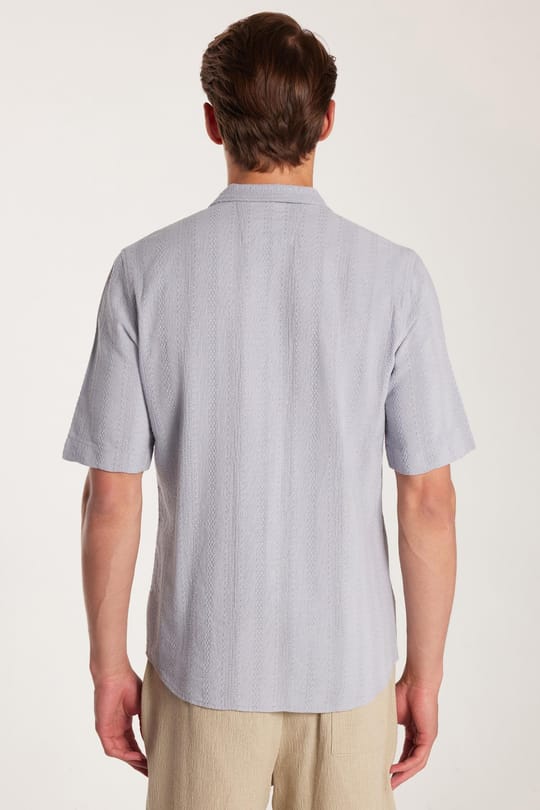 Erkek Regular Fit Rahat Kesim Oversize %100 Pamuk Keten Efekt Kısa Kollu Spor Apaş Yaka Gri Gömlek
