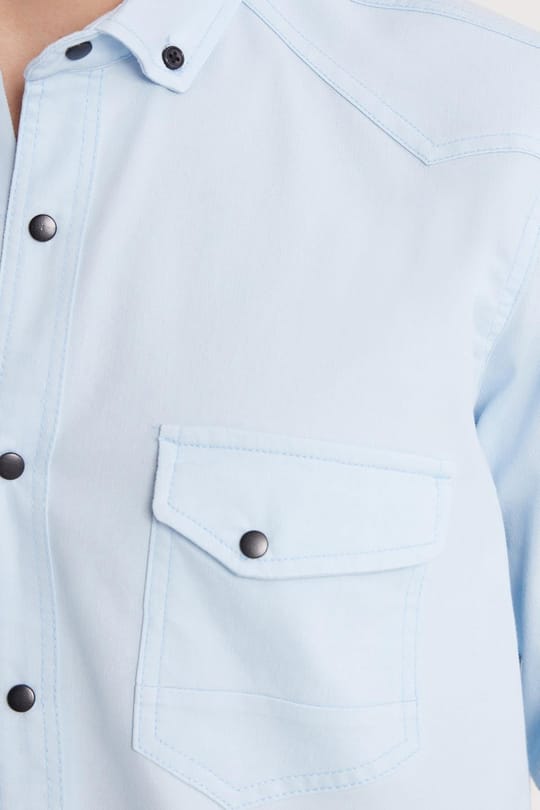 Erkek Regular Fit Rahat Kesim Çift Cepli Spor Yaka Denim Mavi Gömlek