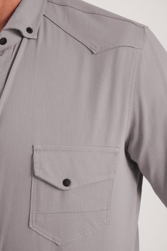 Erkek Regular Fit Rahat Kesim Çift Cepli Spor Yaka Denim Gri Gömlek
