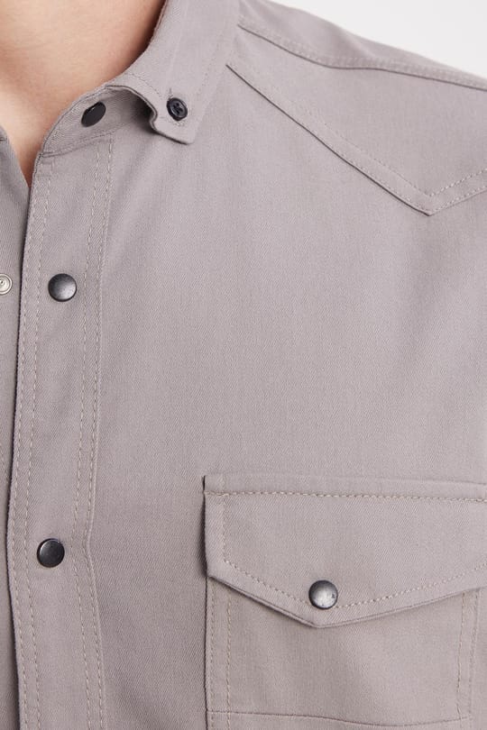 Erkek Regular Fit Rahat Kesim Çift Cepli Spor Yaka Denim Gri Gömlek