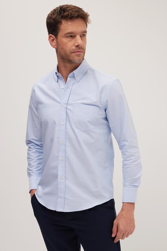 Erkek Regular Fit Klasik Kesim Premium Oxford %100 Pamuk Mavi Gömlek
