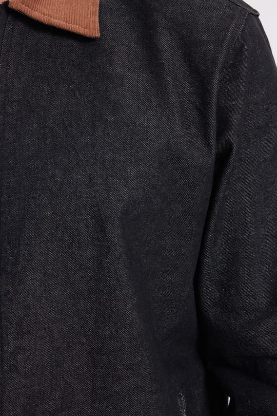 Erkek Regular Fit Rahat Kesim Kadife Yaka Fermuarlı Denim Siyah Ceket Gömlek