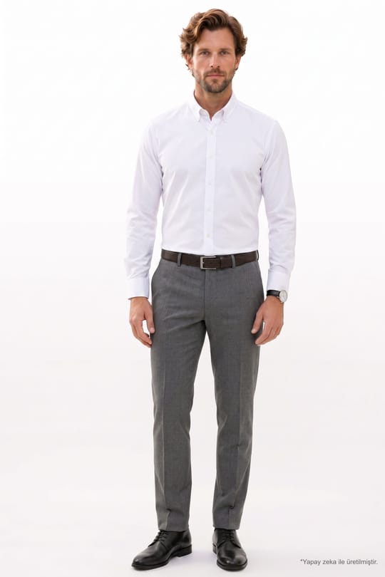 Regular Fit Rahat Kesim Oxford Doku Uzun Kollu Düğmeli Yaka Pamuklu Beyaz Erkek Gömlek