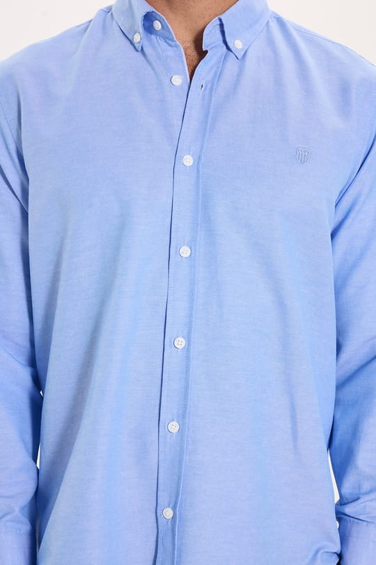 Regular Fit Rahat Kesim Oxford Doku Uzun Kollu Düğmeli Yaka Pamuklu Mavi Renk Erkek Gömlek