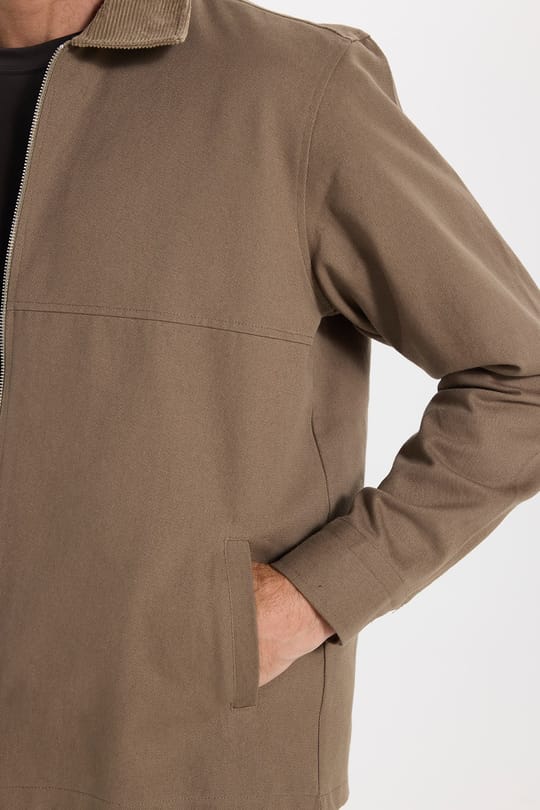 Erkek Regular Fit Rahat Kesim %100 Pamuk Kadife Yaka Fermuarlı Cepli Vizon Gömlek Ceket