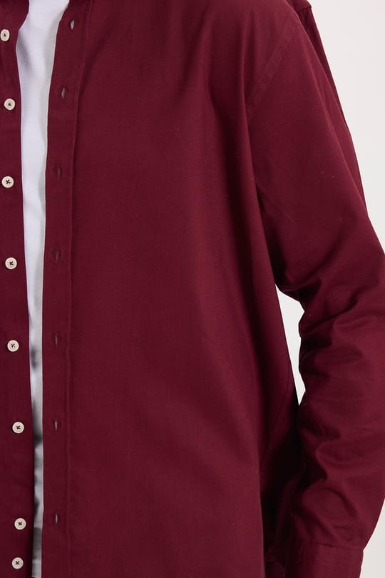 Erkek Regular Fit Rahat Kesim Kadife Doku Düz Yaka Düğmeli Premium Bordo Gömlek