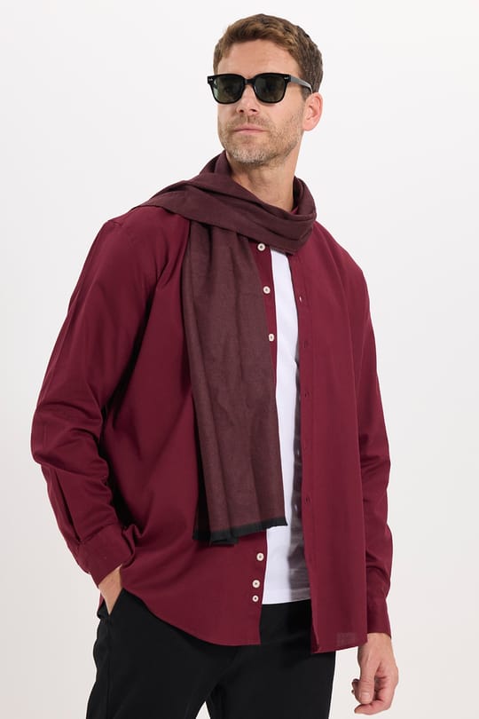 Erkek Regular Fit Rahat Kesim Kadife Doku Düz Yaka Düğmeli Premium Bordo Gömlek