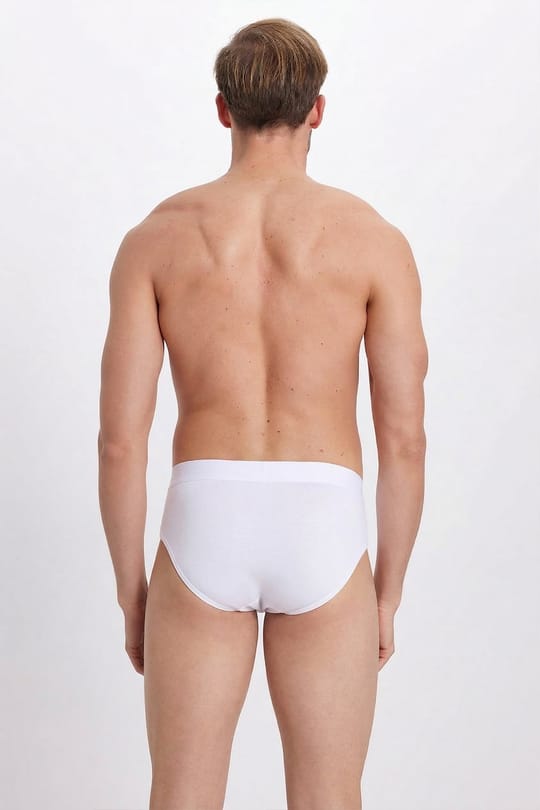 Erkek 6lı Paket Pamuklu Likralı Slip Beyaz Penye Külot