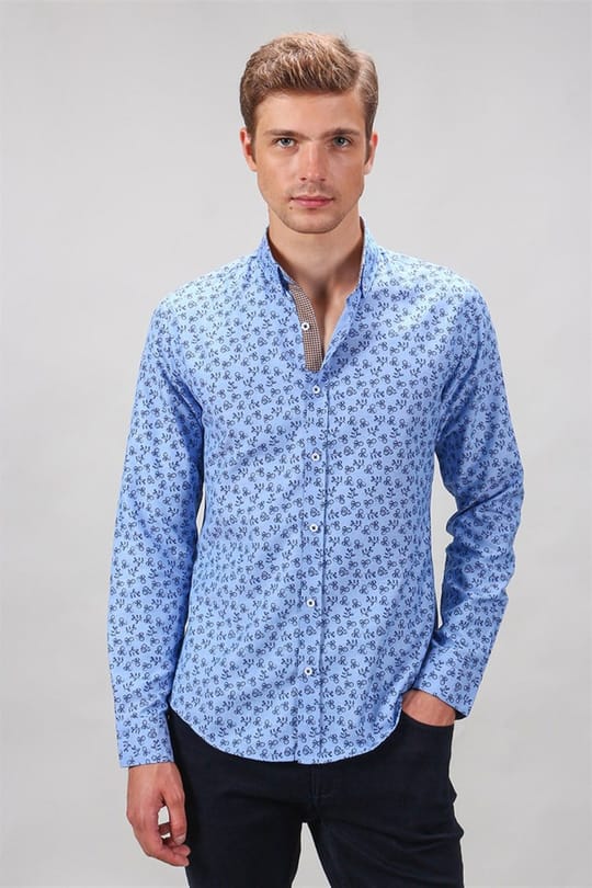 Slim Fit Çiçek Desenli Gömlek