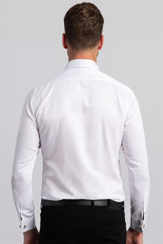 Slim Fit Uzun Kollu Ata Yaka Gizli Düğmeli Beyaz Erkek Gömlek