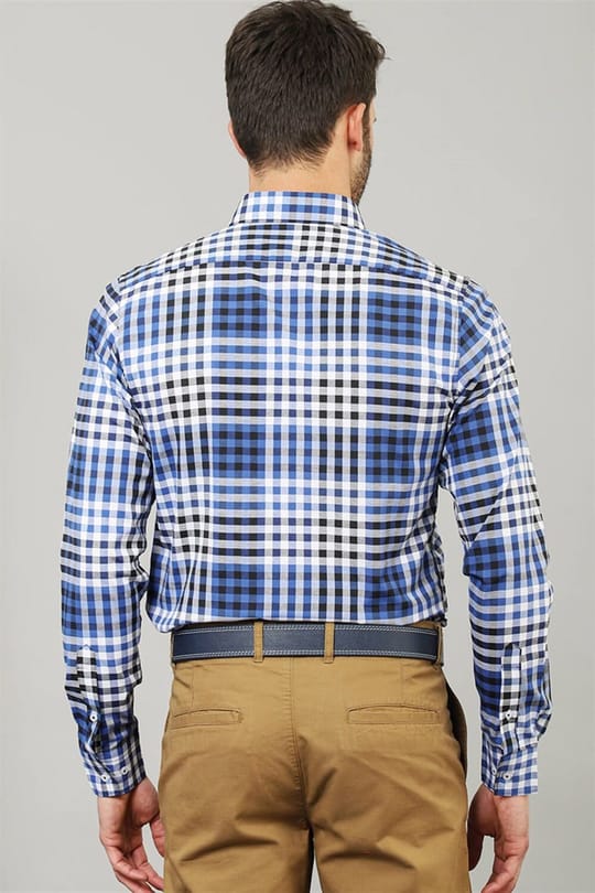Slim Fit Uzun Kollu Düğmeli Yaka Kareli Pamuklu Kolay Ütü Erkek Gömlek