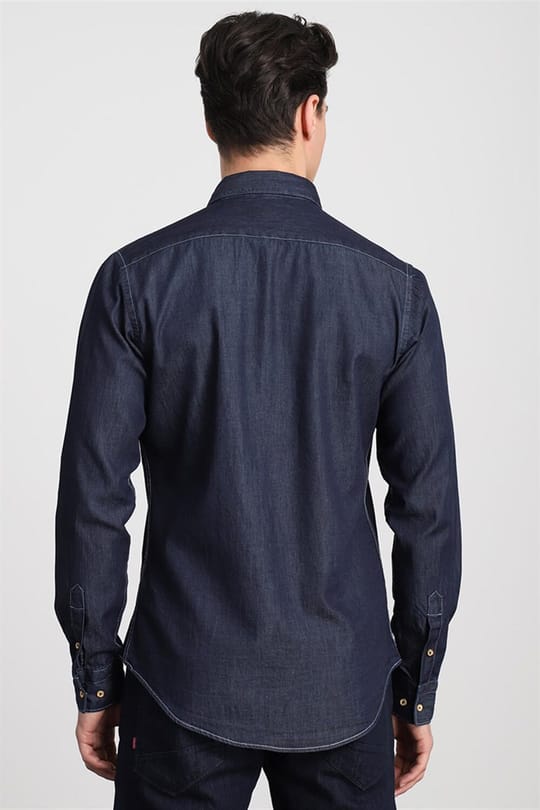 Slim Fit Uzun Kollu Dar Kesim Çift Cep Unisex Lacivert Gömlek