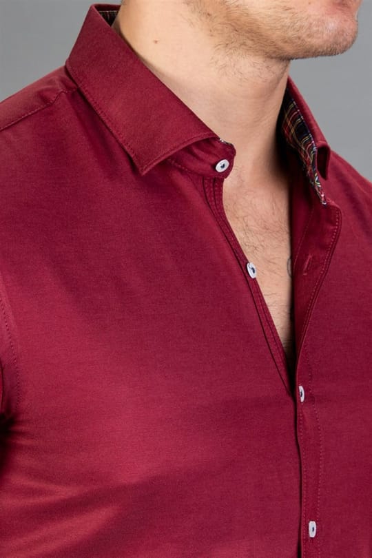 Slim Fit Uzun Kollu Oxford Spor Erkek Bordo Gömlek