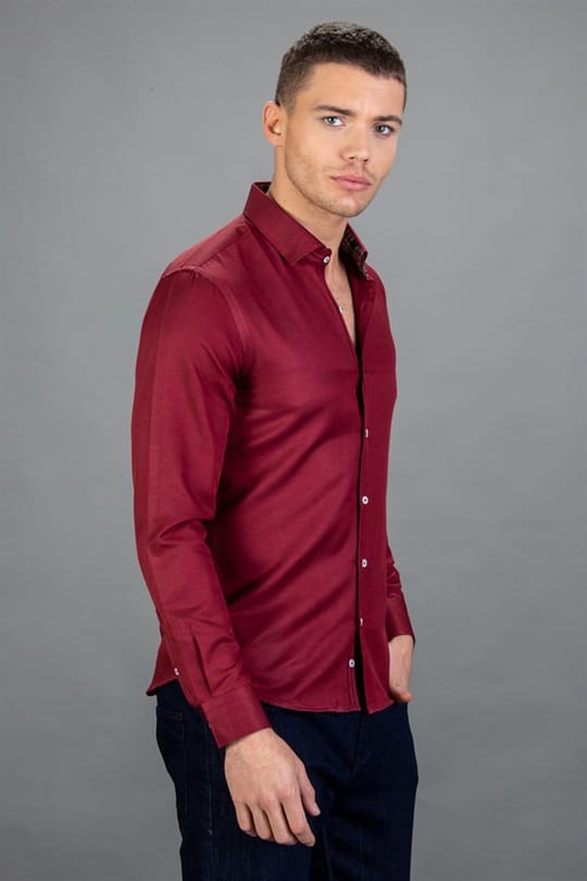 Slim Fit Uzun Kollu Oxford Spor Erkek Bordo Gömlek