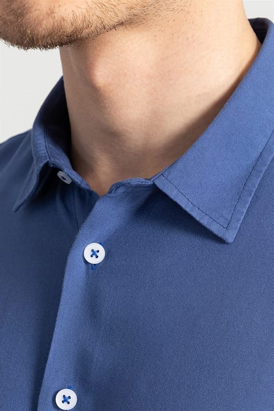 Slim Fit Uzun Kollu Dar Kesim Rahat Kullanım Düz Viskon Erkek Mavi Gömlek