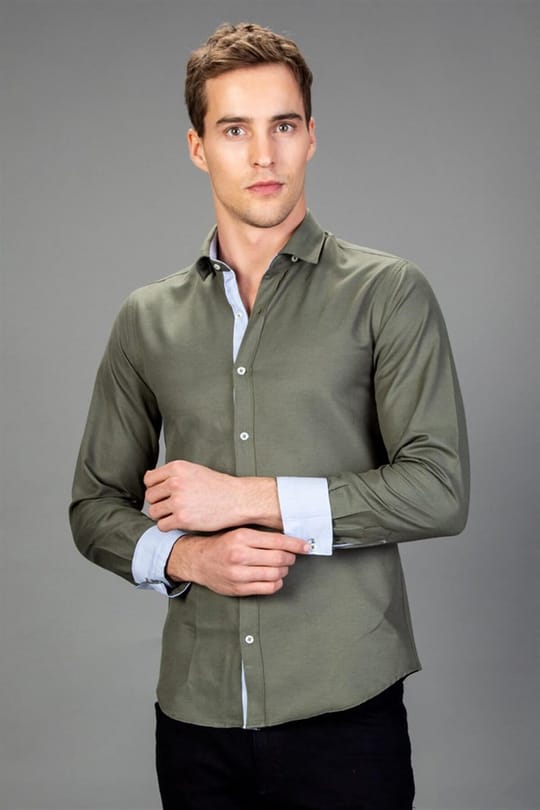 Slim Fit Uzun Kollu Düğmeli Yaka Pamuklu Kolay Ütü Düz Erkek Gömlek