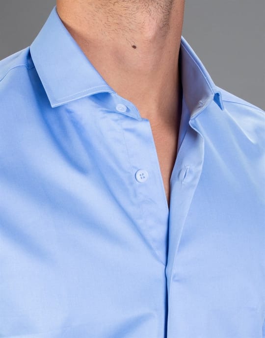 Slim Fit Kısa Kollu Düz Erkek Mavi Gömlek
