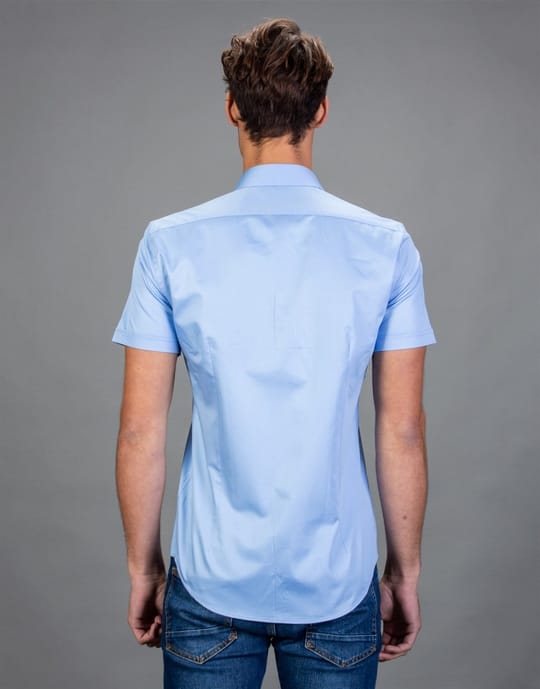 Slim Fit Kısa Kollu Düz Erkek Mavi Gömlek