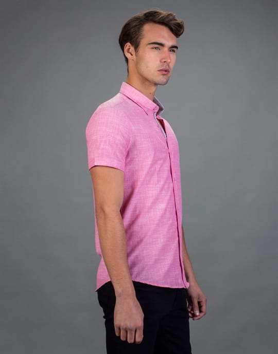 Slim Fit Kısa Kollu Spor Erkek Pembe Gömlek