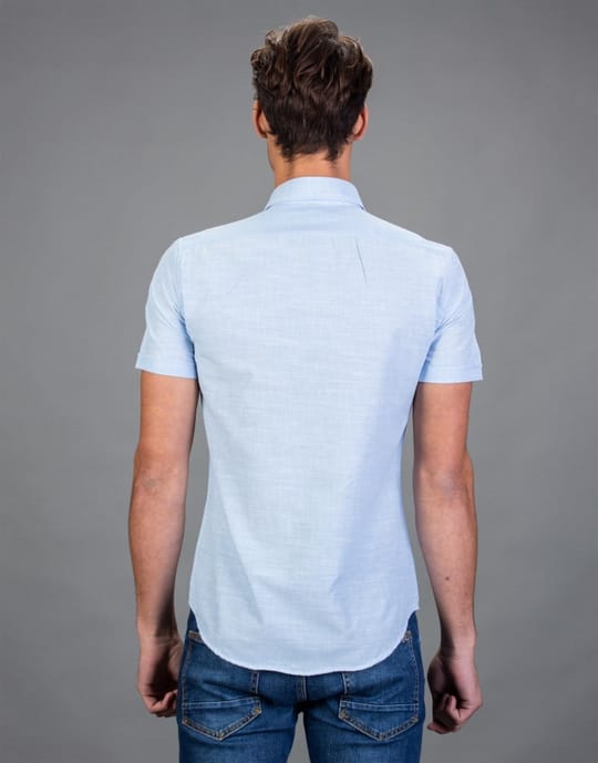 Slim Fit Kısa Kollu Spor Erkek Mavi Gömlek